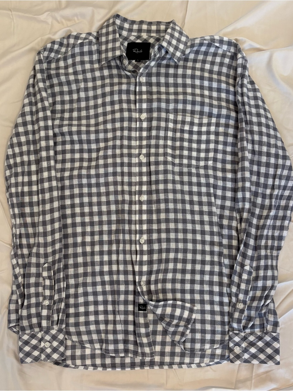 Rails Connor Pewter Check Gray/White Long Sleeve Button-Up Shirt Pockets L